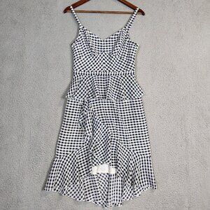 J.Crew Dress Women's 4 Black White Gingham 100% Silk Ruffle Sleeveless Preppy
